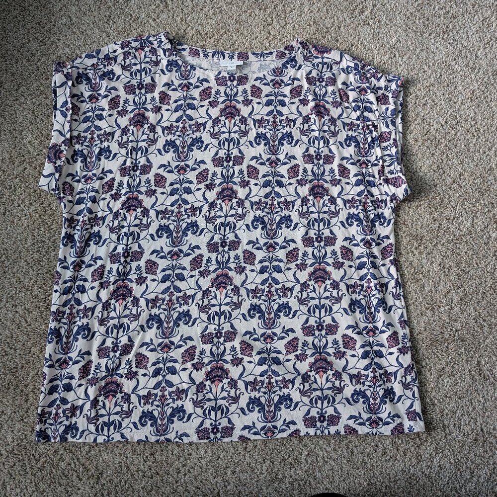 J. Jill White Tee with Blue and Pink Floral Print